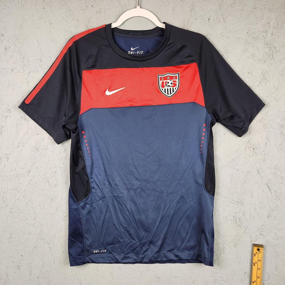 USA Soccer Shirt Mens Small Blue Red Nike Dri Fit Football Training Jersey Patch